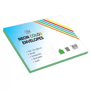 FIS Color Envelopes, Glued, Neon Green Colors, Pack of 50 Pcs. 136 x 204 mm, 80 GSM - FSEC8024GBGR50