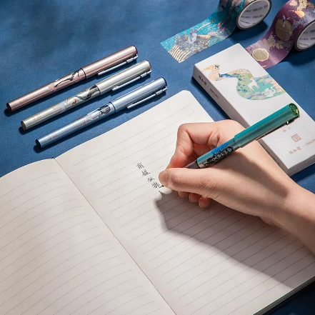 4PCS/BOX Deli S852 straight liquid ball pen Summer palace series gel pen roller ball pen gel pen 0.5mm ball pen Gift box set