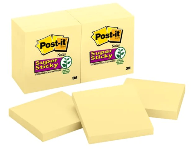 3M Post-It Super Sticky Notes Canary Yellow 654-12SSCY 3in X 3in, 12pads-pack