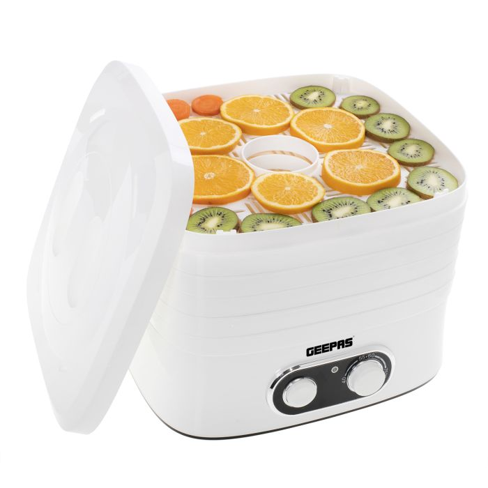 Geepas 240W Food Dehydrator - Food Dryer With 5 Large Trays, 40~70C Temperature Setting, Dehydrator Machine For Fruit, Vegetables, Meats And Chili, Healthy Snacks, BPA-Free - 2 Years Warranty