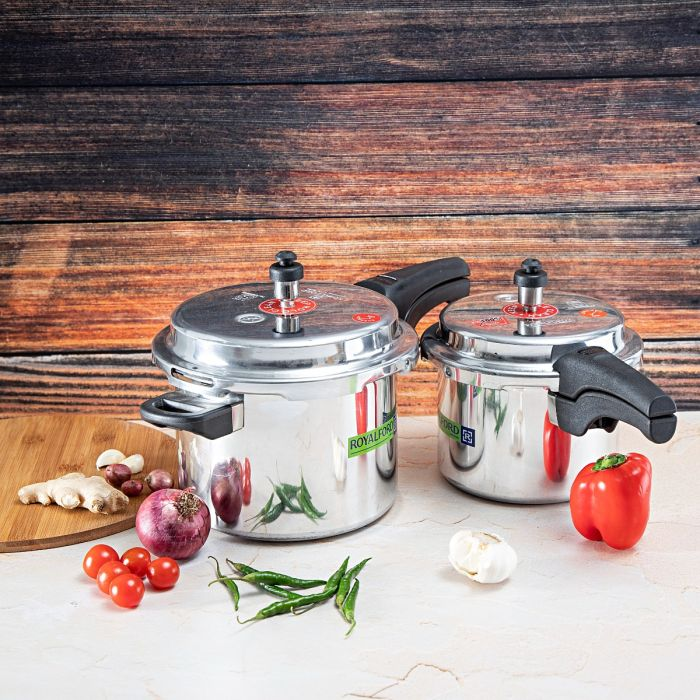 Royalford RF8428 5 & 3 Litre Aluminum Pressure Cooker - Comfortable Handle Evenly Heating Cooker | Portable & Compact Design | Perfect For Chicken, Fish, Rice, Beef And More | Multiple Hobs