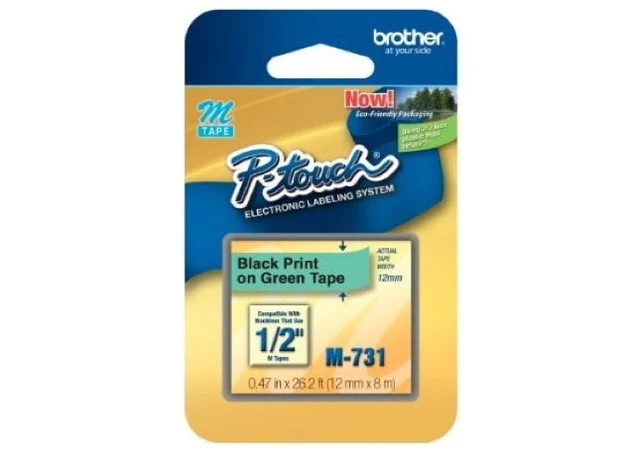 Brother P-touch 12mm MK-731 Tape, Black on Green