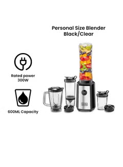 4-in-1 Compact Sports Blender and Smoothie Maker with Citrus Juicer & Grinder Mill 300 W SBX300BCG-B5 Black/Clear