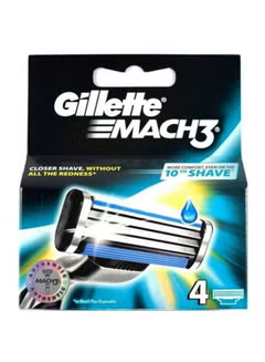 4-Piece, Mach3 Razor, Refill Cartridges, Blue/Silver