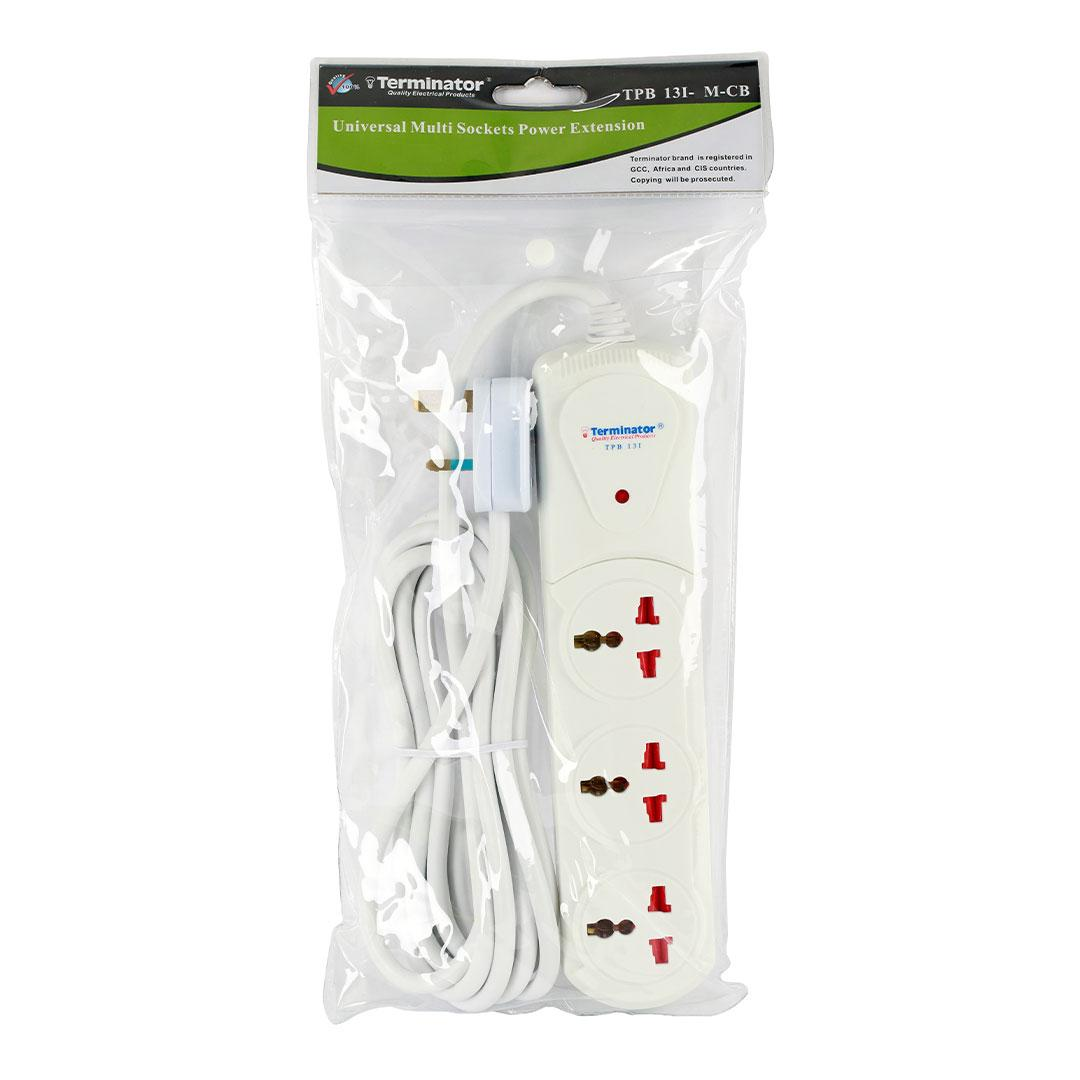 3 Way Universal Power Extension Socket With Indicator 1.00mm2 Wire 2M Cable 13A