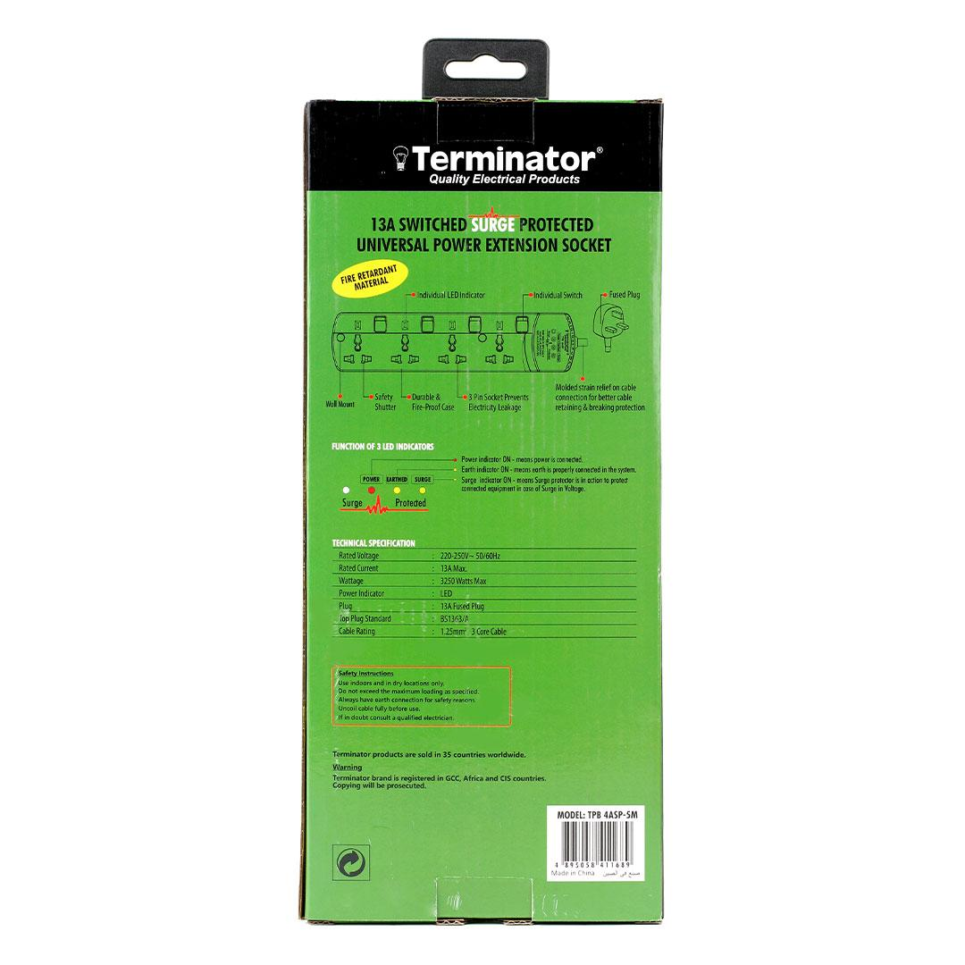 4 Way Universal Power Extension Socket With 3 LED Surge Protection Individual Switches & Indicators 5M 13A