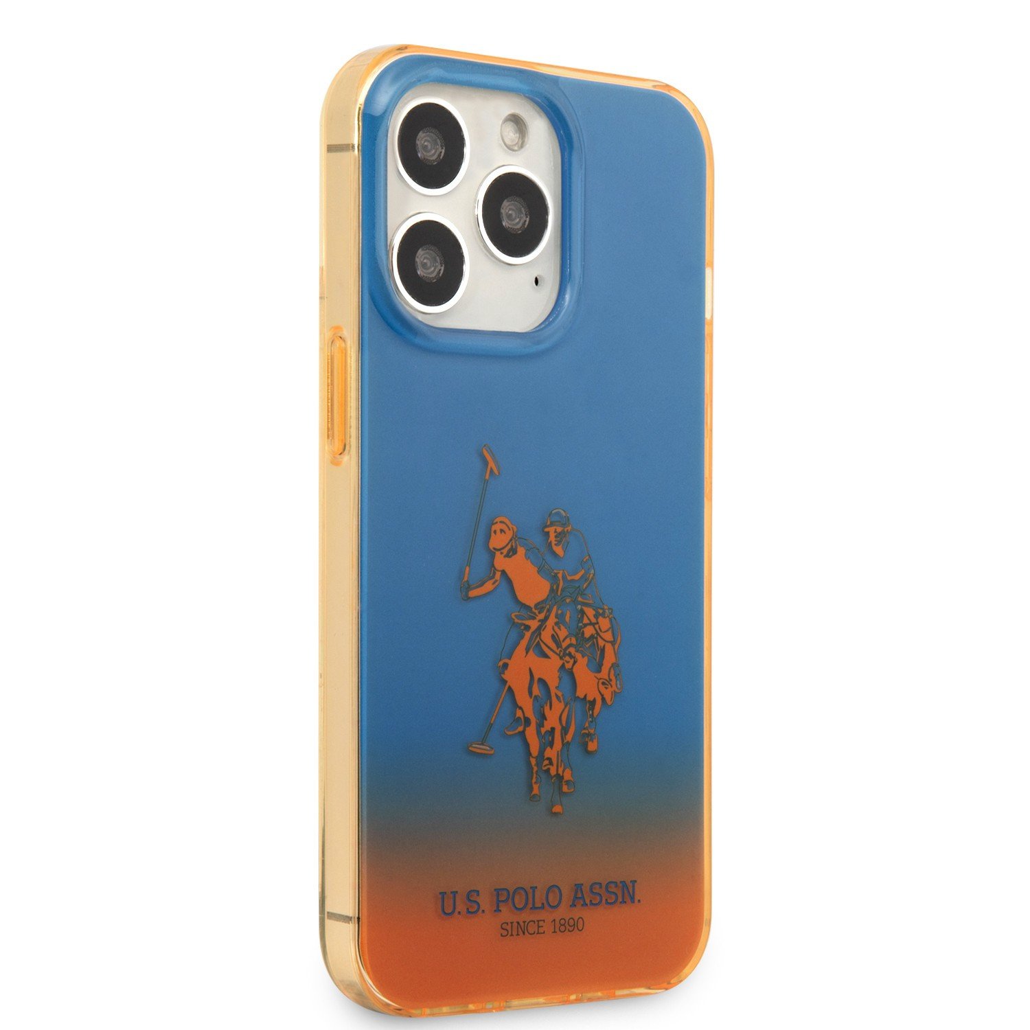 USPA PC/TPU Gradient Case With Dyed Bumper & Horse Logo For iPhone 14 Pro Max - Blue/Orange