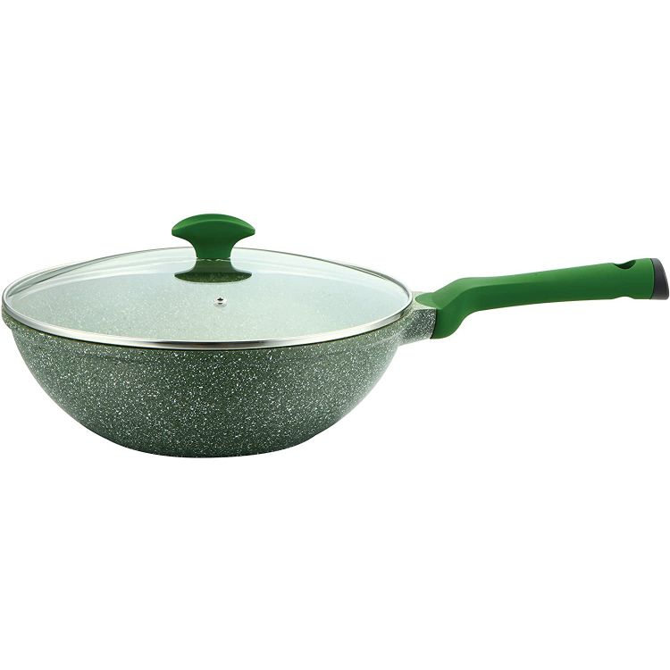 Prestige 28cm Wok pan w/lid Granite Non Stick - Aluminium - Green