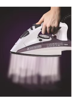 Steam Iron - Ceramic Coated Soleplate With Anti Calc Drip Self Clean And Auto Shutoff - Removes Stubborn Creases Quickly Easily 250 ml 1750 W X1750 White/Purple