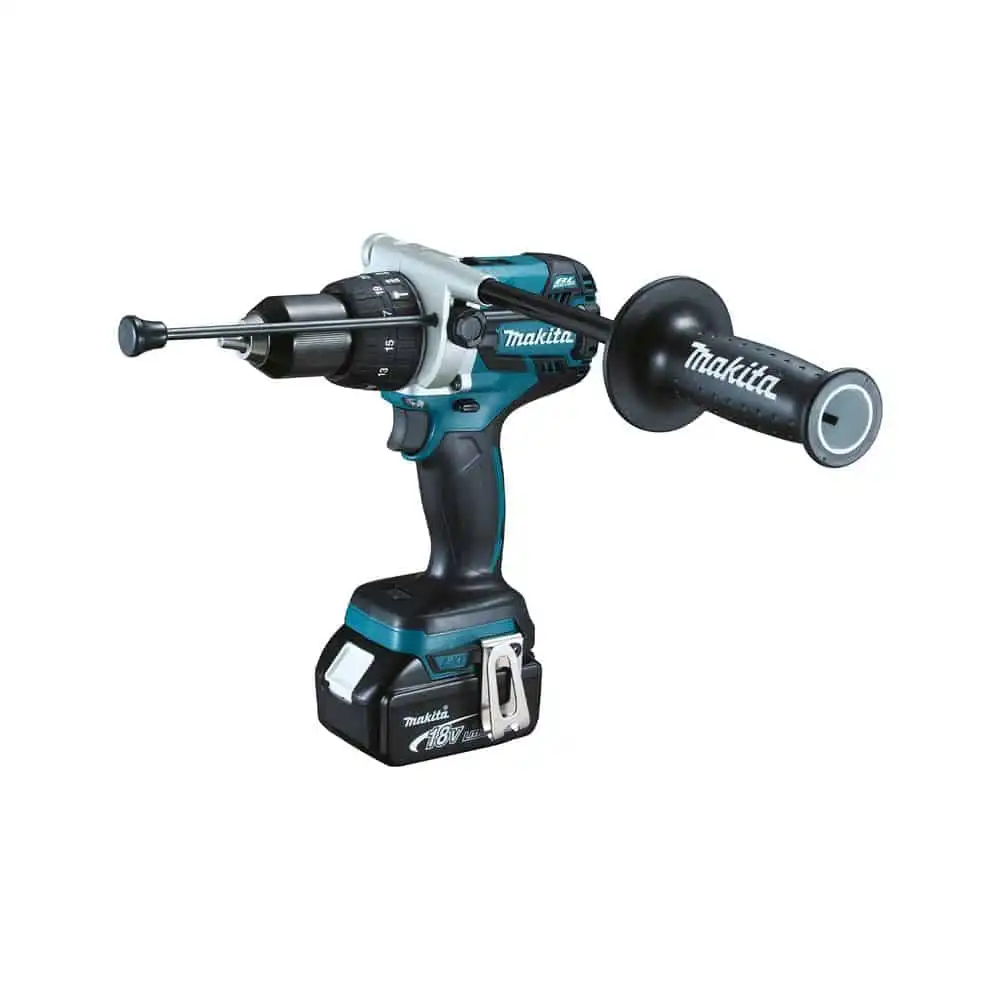 18V Lithium-Ion Cordless Hammer Driver Drill (BL) 13mm With 2x (5Ah) Battery And Charger In Makpac