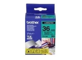 Brother P-touch 36mm TZ-761 Laminated Tape, 8 m, Black on Green