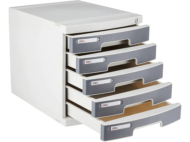 DELI E8855, 5 Drawer Plastic Cabinet with Lock - Grey