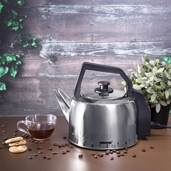 Geepas 3L Stainless Steel Electric Kettle - Portable Deattacheable Power Cord Fast Boil Quiet For General Use, Stainless Steel Body | Auto Off & Boil Dry Protection | Ideal For Tea, Coffee, & Water | 