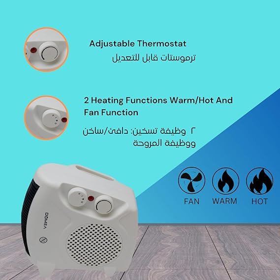 DOMEA Electric Fan Heater 2000 W, For Home/Flat/Office, With 2 Heat Settings, Fan/Warm/Hot Function, Thermostat Control | Overheat Protection, Portable