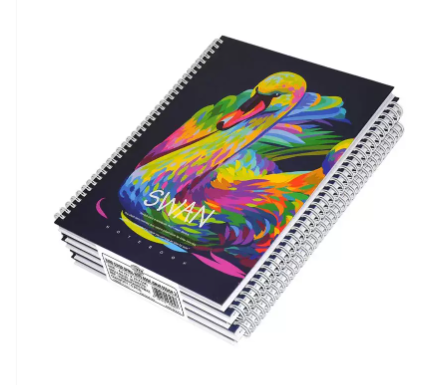 FIS Pack Of 5 Spiral Hard Cover Notebook, 96 Sheets A4 Swan Design 3 -FSNBSHCA496-SWA3
