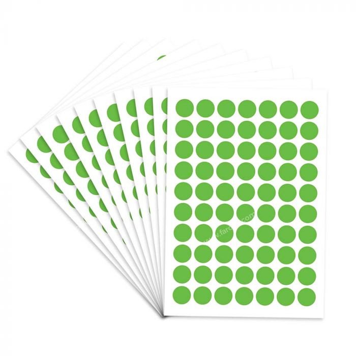 FIS Color Round Label 13mm, Fluorescent Green, 700-Sticker/Per Sheet - FSLA13GRN