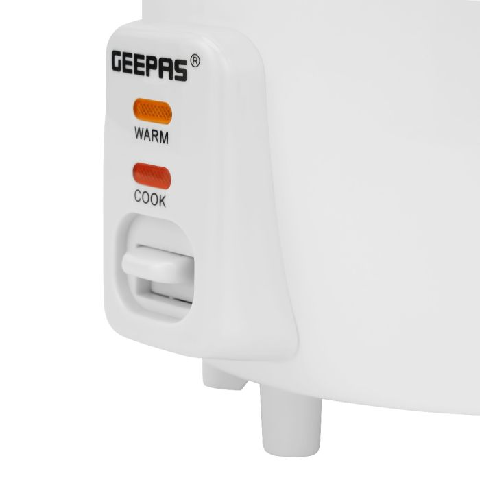 Geepas 0.6 L Multifunctional Rice Cooker- 300W, Equipped With Tempered Glass Lid, Rice Spoon, Plastic Inner Steamer And Measuring Cup