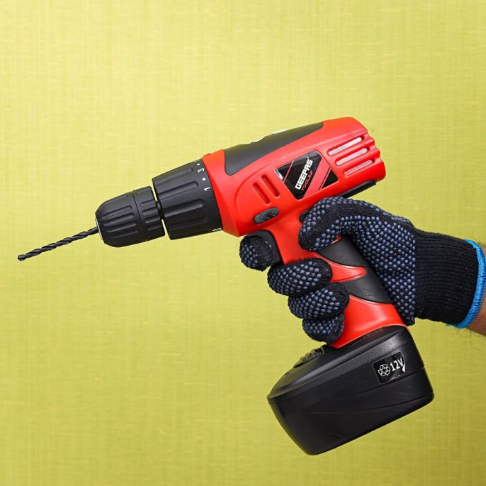 Geepas 12V Cordless Percussion Drill - Compact Electric Drill Screwdriver With 13 Pcs Drill/Screwdrivers Bit, 15+1 Torque Setting | No Speed Load 0-550RPM | 1 Year Warranty