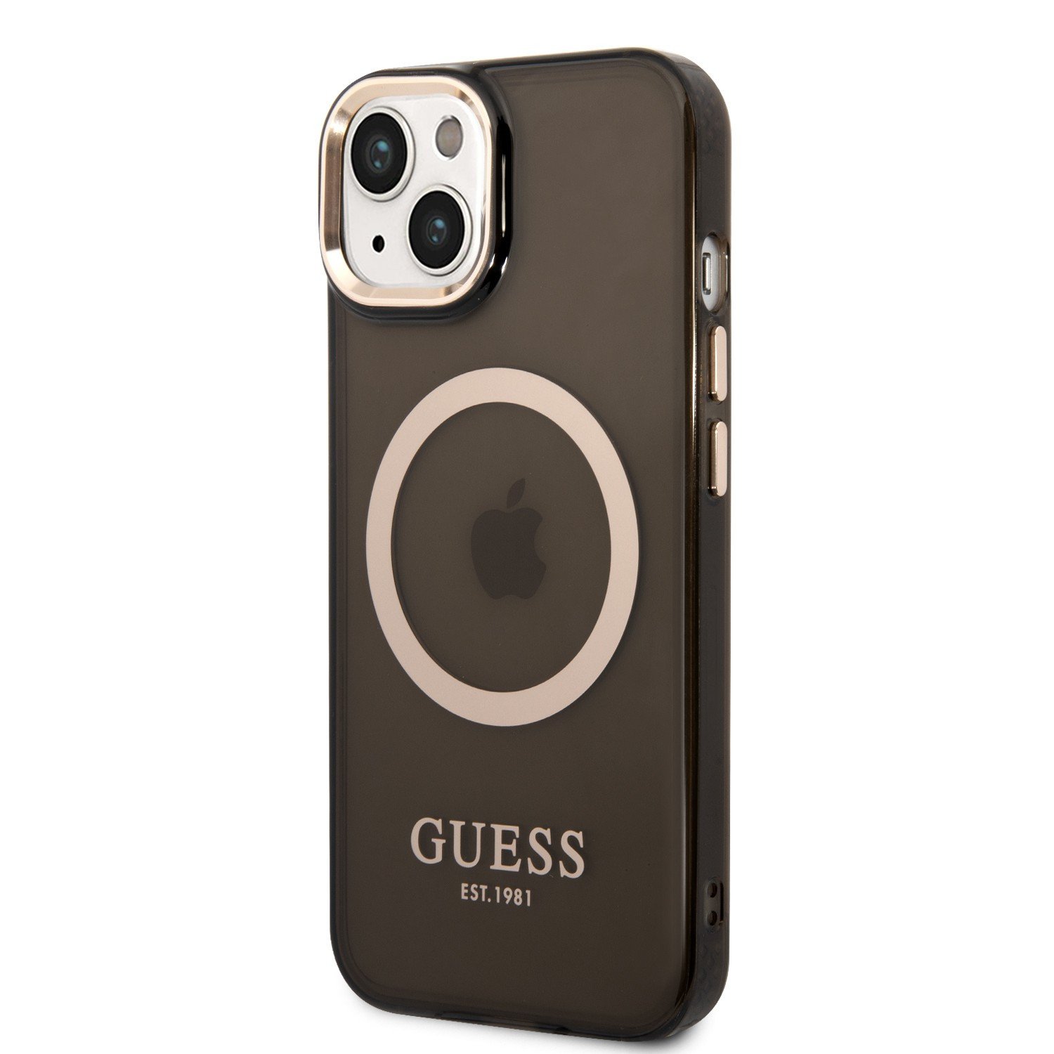 Guess Magsafe Case With Translucent Gold Outline For iPhone 14 Plus - Black