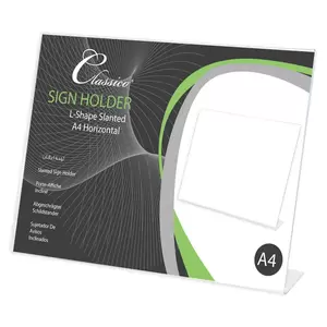 FIS L-Shape Slanted Signholder Landscape,A4 Clear Pack of 6 Pieces -FSNA1302-6