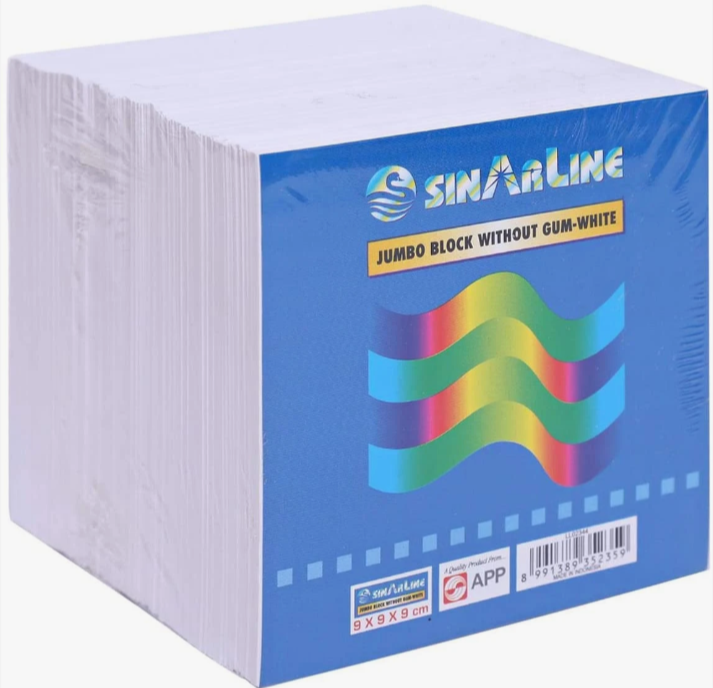 Sinarline Paper Cube White without Gum 9x9x9cm