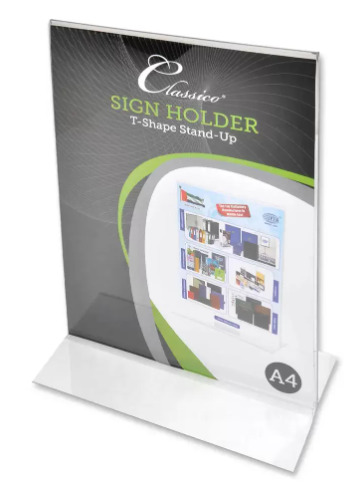 FIS T-Shape Stand-Up Sign Holder Portrait,A4 Clear - FSNA1301