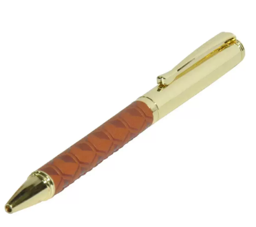 FIS Gold Pens with Embossed Italian PU Wrapper and Gift Box, Brown Colour - FSPNGPUBRD3