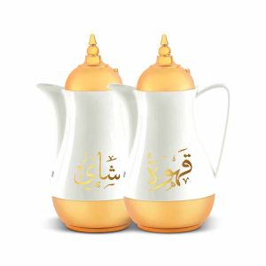 Royalford 1L 2 Pieces Vacuum Flask - Mixed - White & Gold - 1 Ltr