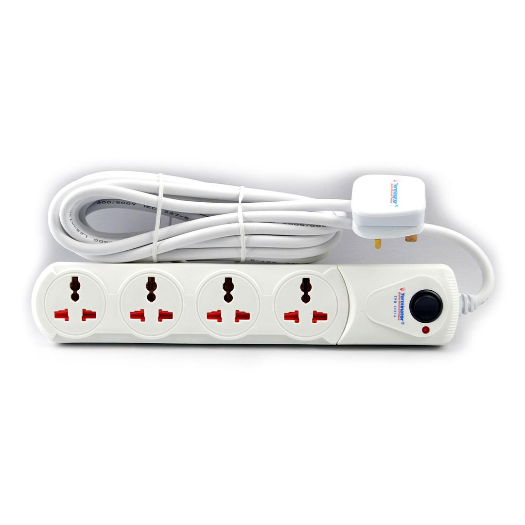 4 Way Universal Power Extension Socket 1.25mm2 Cable Single Switch On/Off Single LED 5M Cable 13A