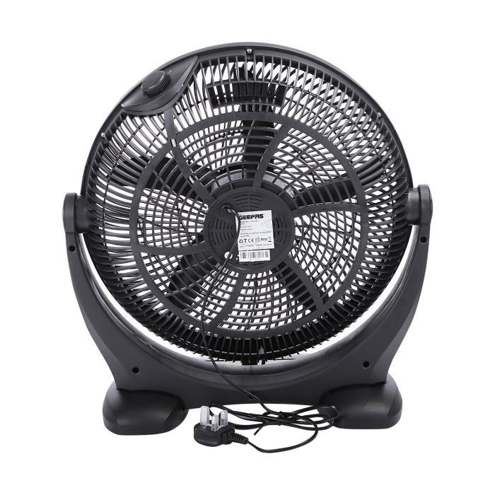 Geepas 18" Box Fan 80W - Powerful Personal Desk Box Fan With Copper Motor | Table Fan For Office, Home (3 Speed) Fan Guard, 180-Degree Oscillation - 2 Year Warranty