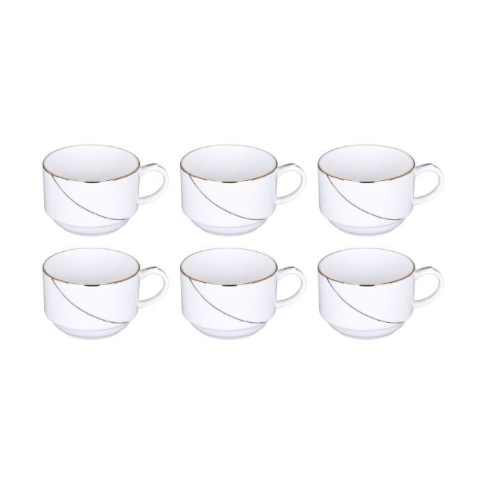 New Bone China Cups With Golden Line, 6 Pcs