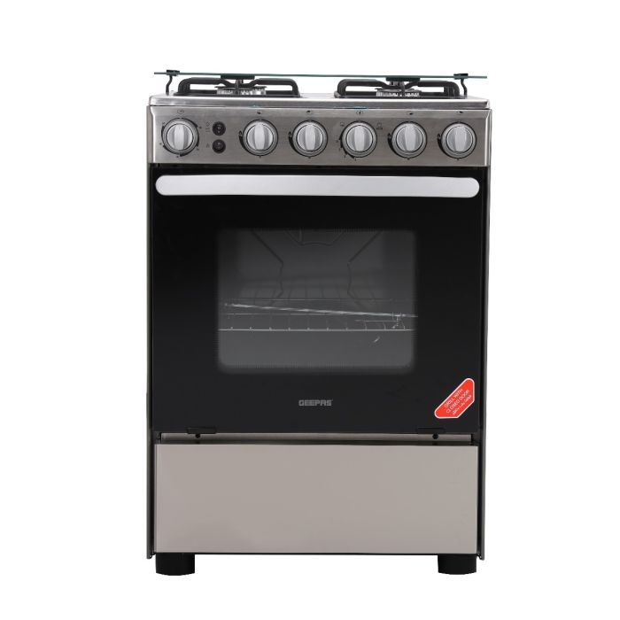 Geepas 60*60 Cm Cooking Range - 4 Gas Burners Convection Single Oven, Heavy Duty Metal Knobs Oven/Grill Function Glass Lid | Perfect For Cook, Bake & Grill