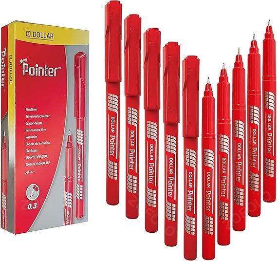 Pointer Dollar Red Pack Of 10 Fineliner Pointers 0.3mm