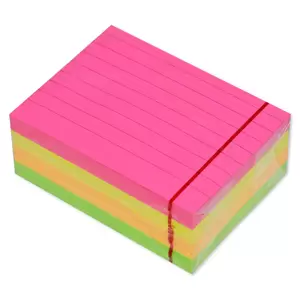 FIS Sticky Note Pad, 3X4 inches, Pack of 4, Ruled, 4 Assorted Neon Color -FSPO3X4RN4C