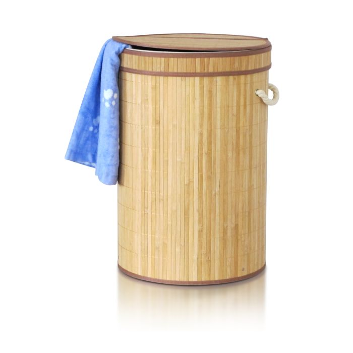 Royalford RF8853 Foldable Bamboo Hamper Round - Portable Bamboo Pop Hamper, Handle, Portable, Round Laundry Bag | BPA Scratch & Bumper Free | Tough Lid | Suitable For Bedroom, Bathroom & Laundry