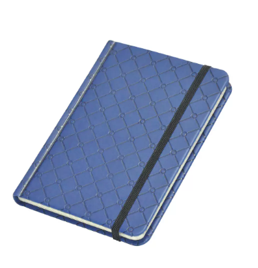 FIS Notebook With Elastic Band Italian PU Cover, Ivory Paper, 5 mm Square, Blue Color, 96 Sheets With Gift Box, A6 Size