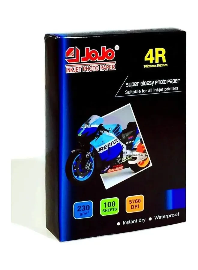 Jojo 100-Sheet 4r Glossy Inkjet Photo Paper 230gsm 102 X 152 Millimeter