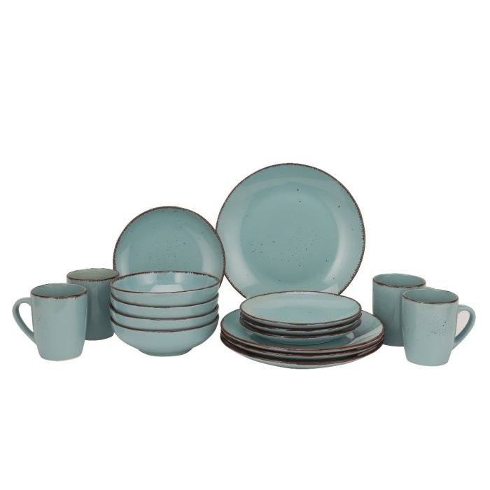 Royalford 16 Piece Stoneware Dinner Set- RF11260| Includes Dinner Plates, Salad Plates, Salad Bowls And Mugs| Dishwasher-Safe, Microwave-Safe And Freezer-Safe| Eco-Friendly And Food-Grade| Blue