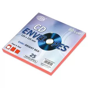 FIS Pack of 25 Color CD Envelopes, 80 GSM, Peel & Seal, Size 125 X 125 mm, Round Window, Color Bright Red