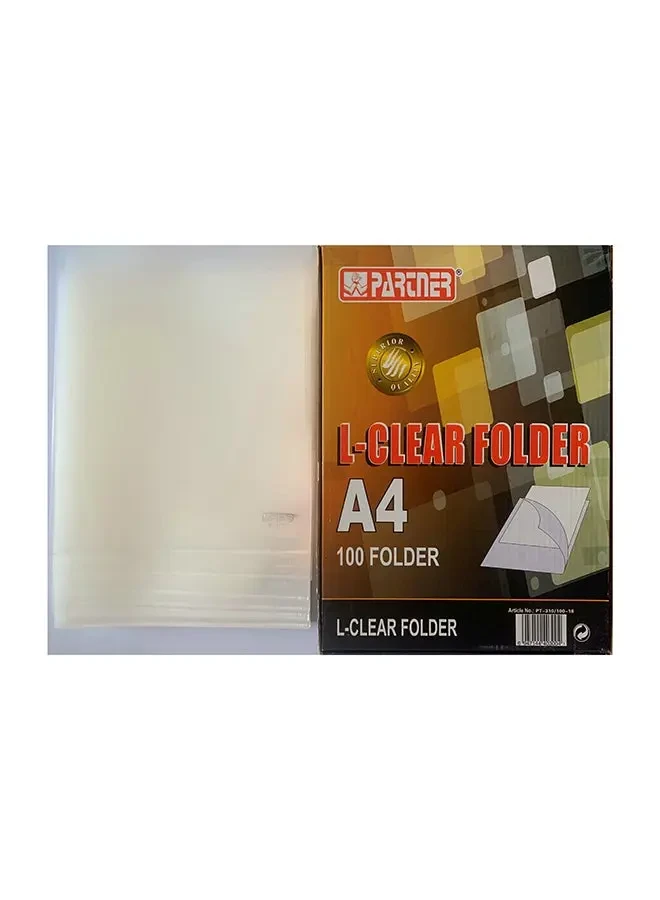 Partner A4 L-Shape Folder Box Clear 100-Piece