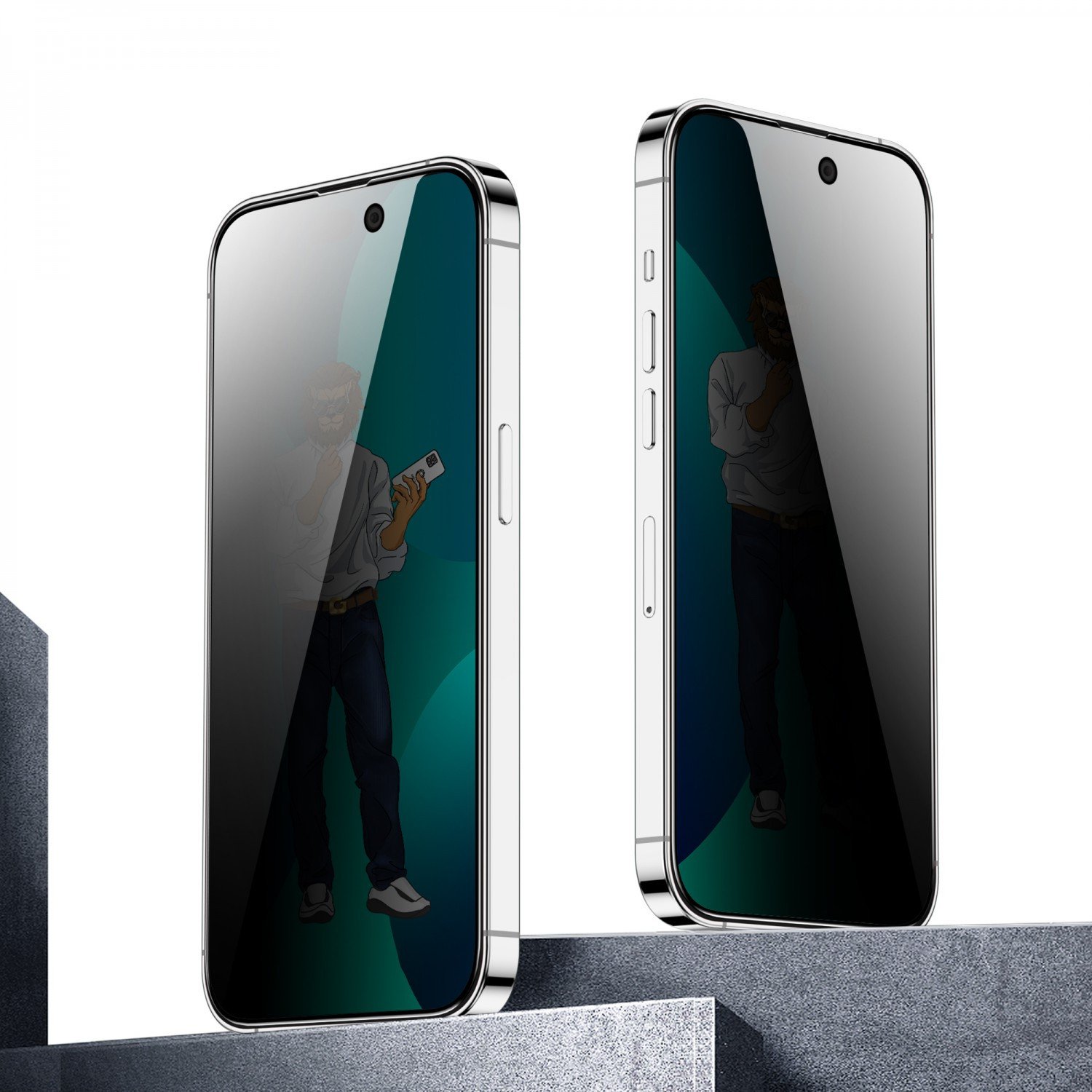 Green 9H Steve Privacy Full Glass Screen Protector for iPhone 14 Pro Max ( 6.7" ) - Black