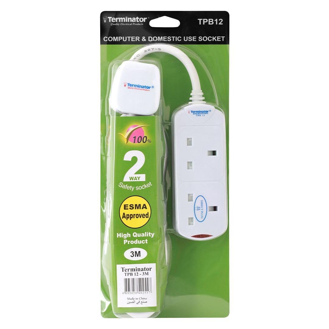 2 Way Power Extension Socket 3M Cable 13A