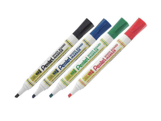 Pentel MW86 Chisel Tip White Board Marker, Assorted (Pack of 4)