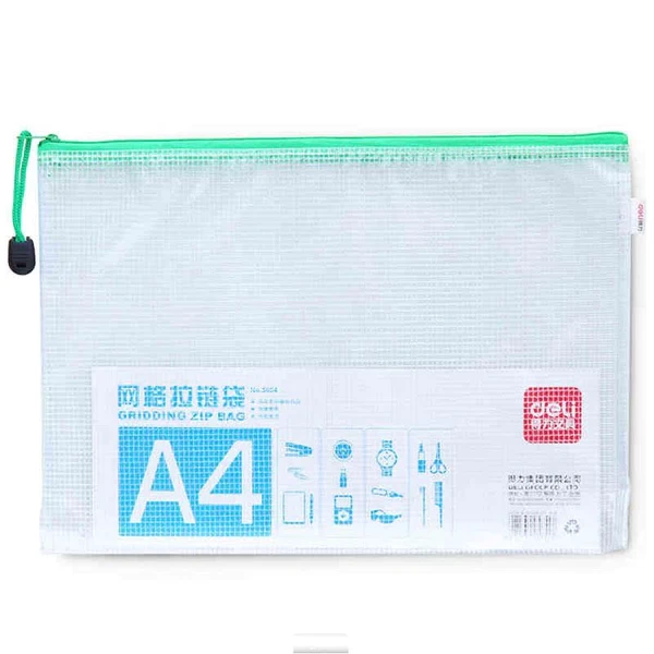 Deli e5654 pvc mesh a4 zipper bag, assorted
