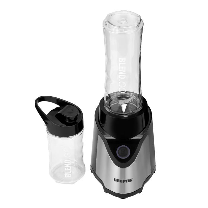 Geepas Personal Blender- GSB44075N| 500W Powerful Motor With 2 Plastic Sport Bottles, 570 ML & 400 ML| Transparent And Unbreakable Bottles With Stainless Steel Blade| Perfect For Making Smoothies, Mil