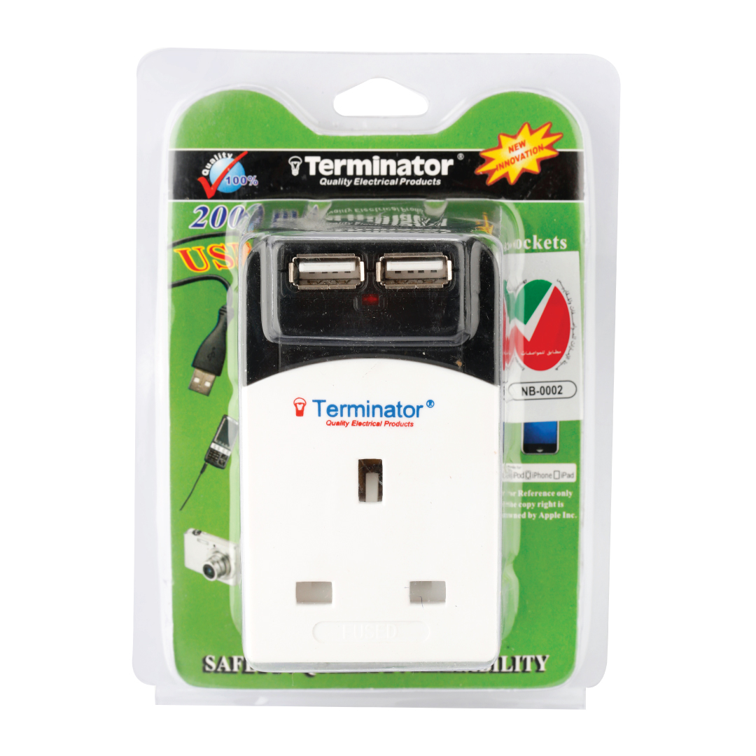 Multi Adaptor 3 Way UK Socket With 2000mA 2USB Sockets 13A Plug