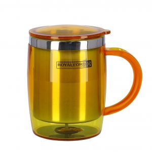 Royalford 14Oz Double Wall Travel Mug - Stainless Steel - Orange - RF6154OR