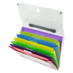 FIS Sliding File With 7 Pockets, Clear Strip Cover, Color Pockets - FSPG1314