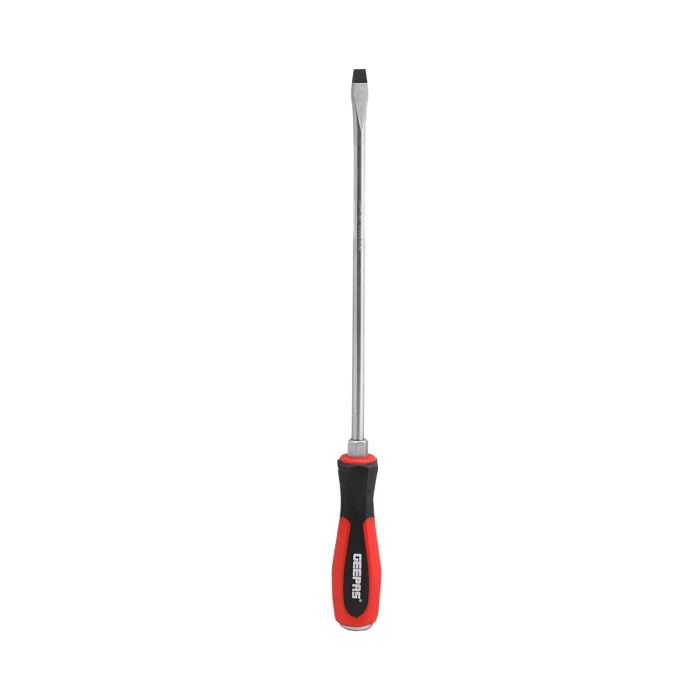 Geepas Precision Screwdriver - Slotted Screwdriver With Soft Grip Rubber Insulated Ergonomic Handle - CR-V Build, Magnetic Tip And Hanging Hole For Easy Carry - Bicolored Red/Black - (SL 8x250mm
