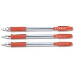 Pilot BPS-GP Ballpoint Pen Rubberised Grip, Fine 0.7mm, Red, 12/Pack
